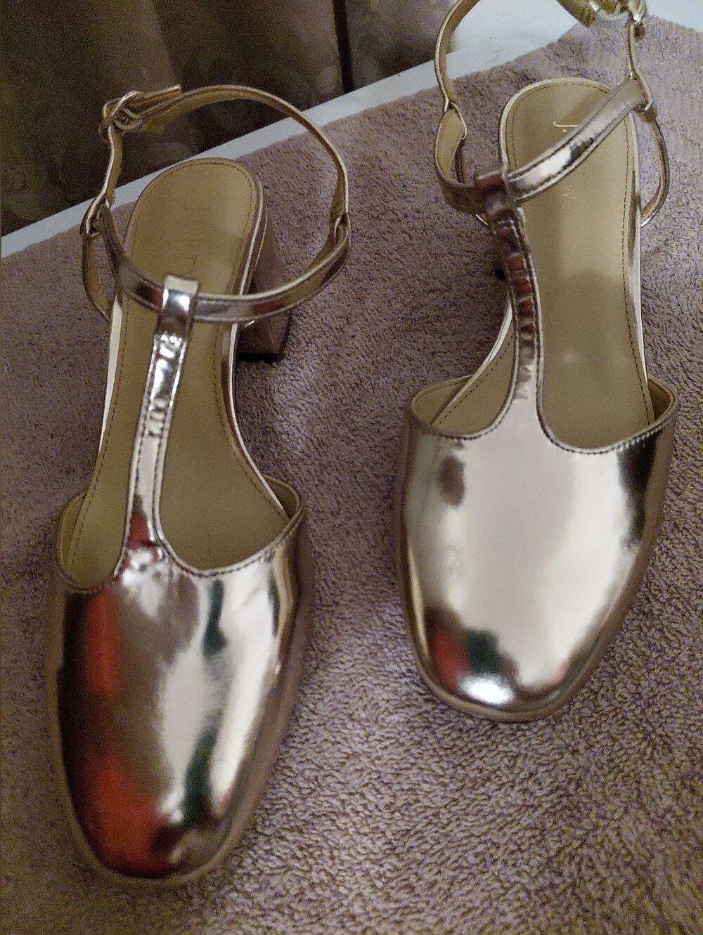 J. Crew Metallic Gold T-Strap Block Heel Sandals - Women's 7.5 EC